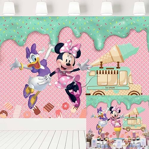 Telón de fondo de helado con temática de Minnie Mouse y Daisy, fondo rosa menta para cumpleaños de 3 y 4, decoración de baby shower, pancarta de disponible en Yaxa Peru