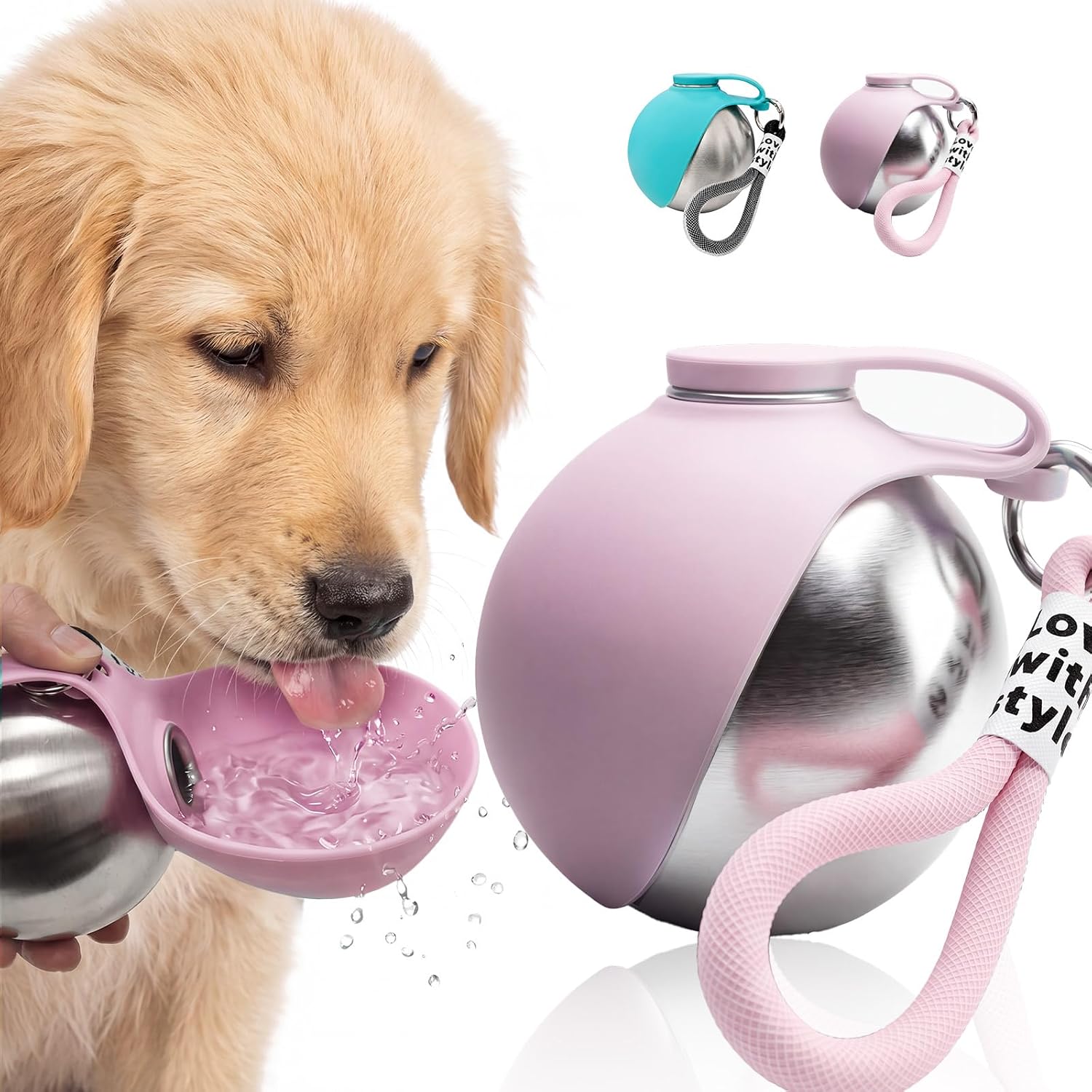 Portable Dog Water Bottle with Bowl, 10oz Leak-Proof Stainless Steel Dog Travel Water Bottle, BPA-Free Pet Water Dispenser for Small & Medium Dogs, Walking, Hiking & Outdoor Travel