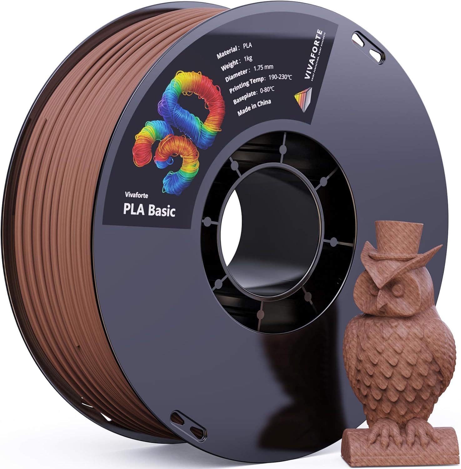 Wood PLA Filament, 1.75mm, High Precision, High Toughness, 1kg (2.2lbs), Fit Most FDM 3D Printers, Ebony Wood