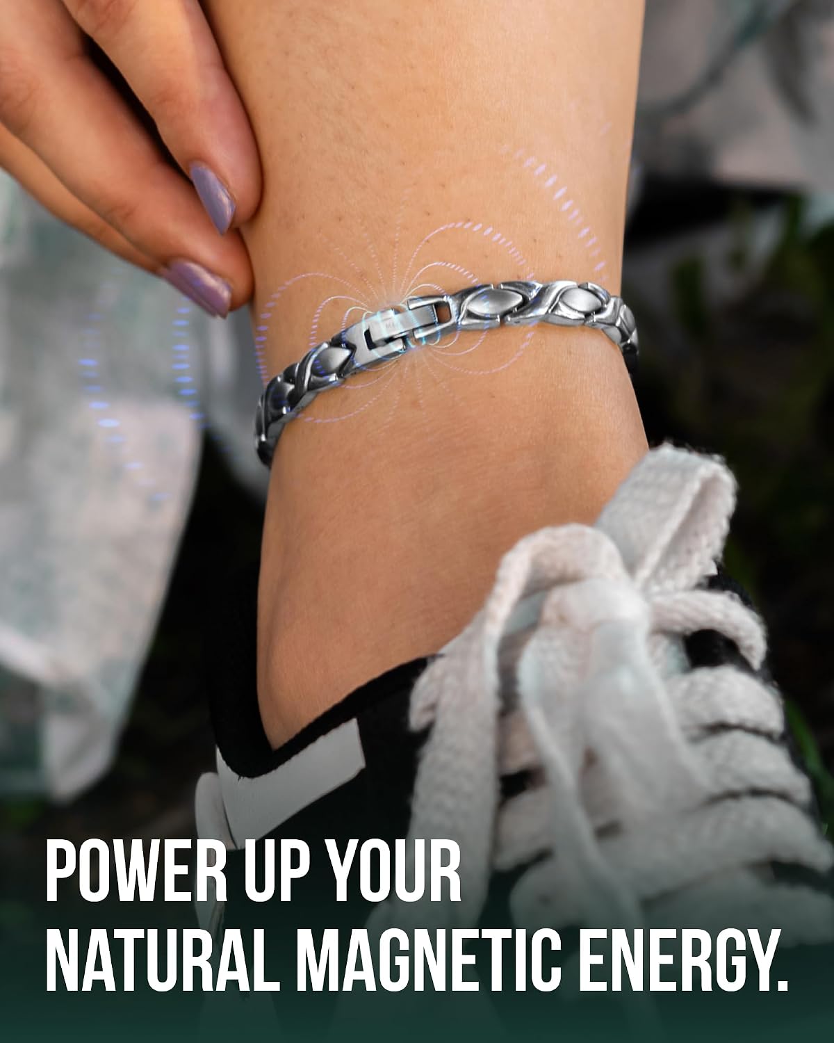 MagnetRX® Ultra Strength Titanium Magnetic Anklets for Women (Silver)
