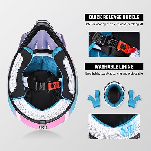 Miniatura 5 de Casco de motocross para jóvenes, certificado por DOT, casco de motocicleta de cara completa para todoterreno, cuatrimoto, paseos en la calle,