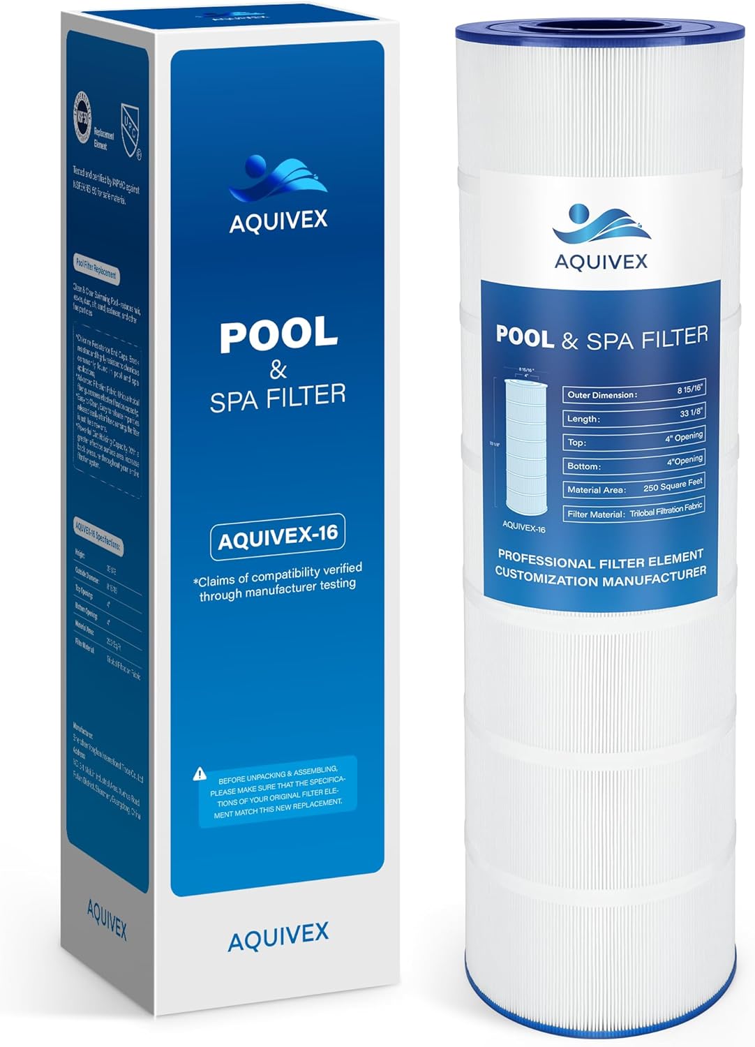 CS250 Pool Filter Cartridge, Compatible with Jandy CS250, Pleatco PJANCS250, Filbur FC-0824, Aladdin 29913, Baleen AK-7013, Darlly 82501,  SD-01073, Pure N Clean PC-0824, 1 Pack
