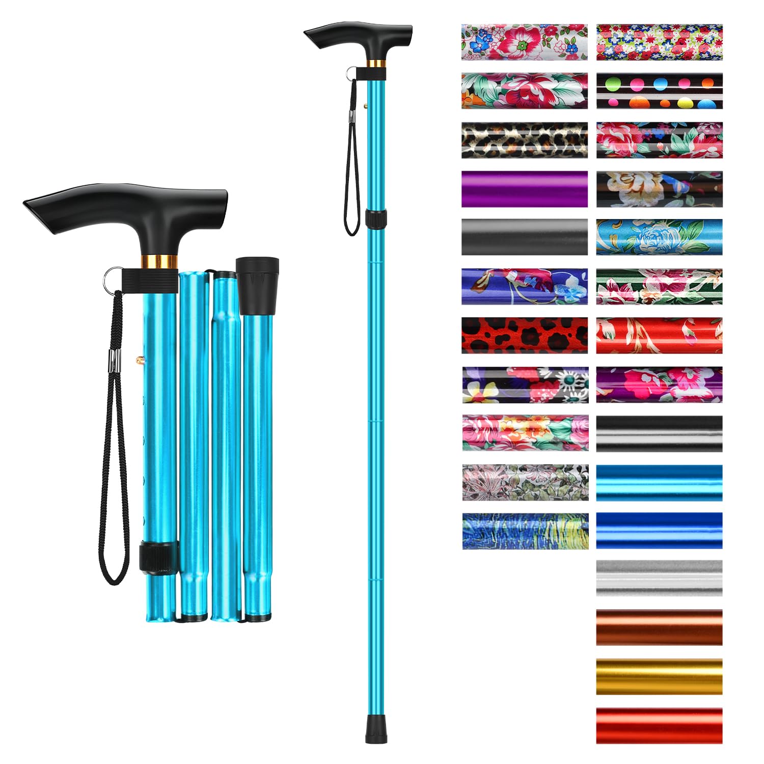 supregear Folding Cane, 5-Level Adjustable Height Walking Stick Lightweight Portable Cane Travel Cane with Wrist Strap and T Handle for Elderly Disabled Men Women, Blue-image-6