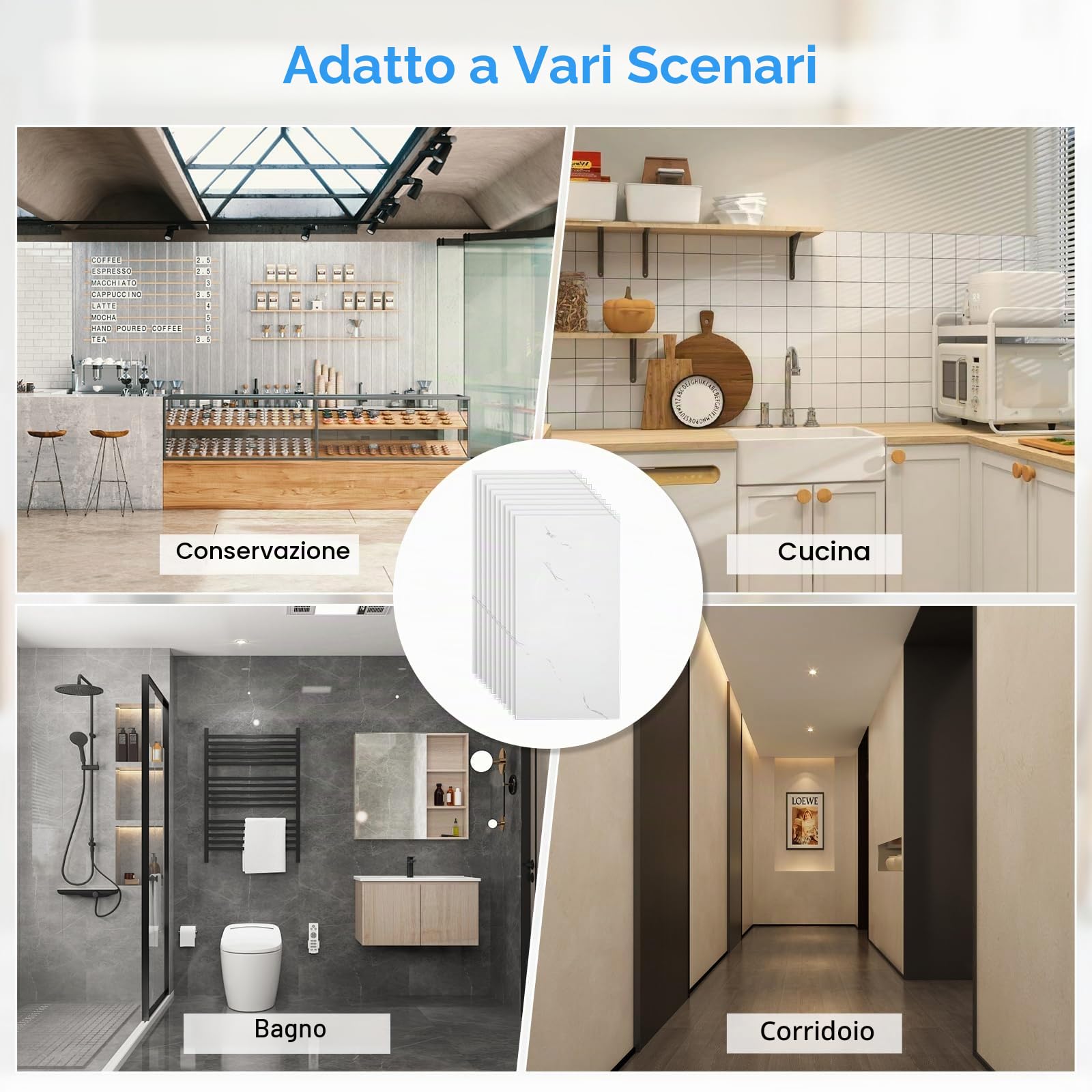 Adesivi per piastrelle, 10 pezzi, autoadesivi, da cucina, 30 x 60 cm, per cucina, bagno, camera da letto, soggiorno, TAWBK-001