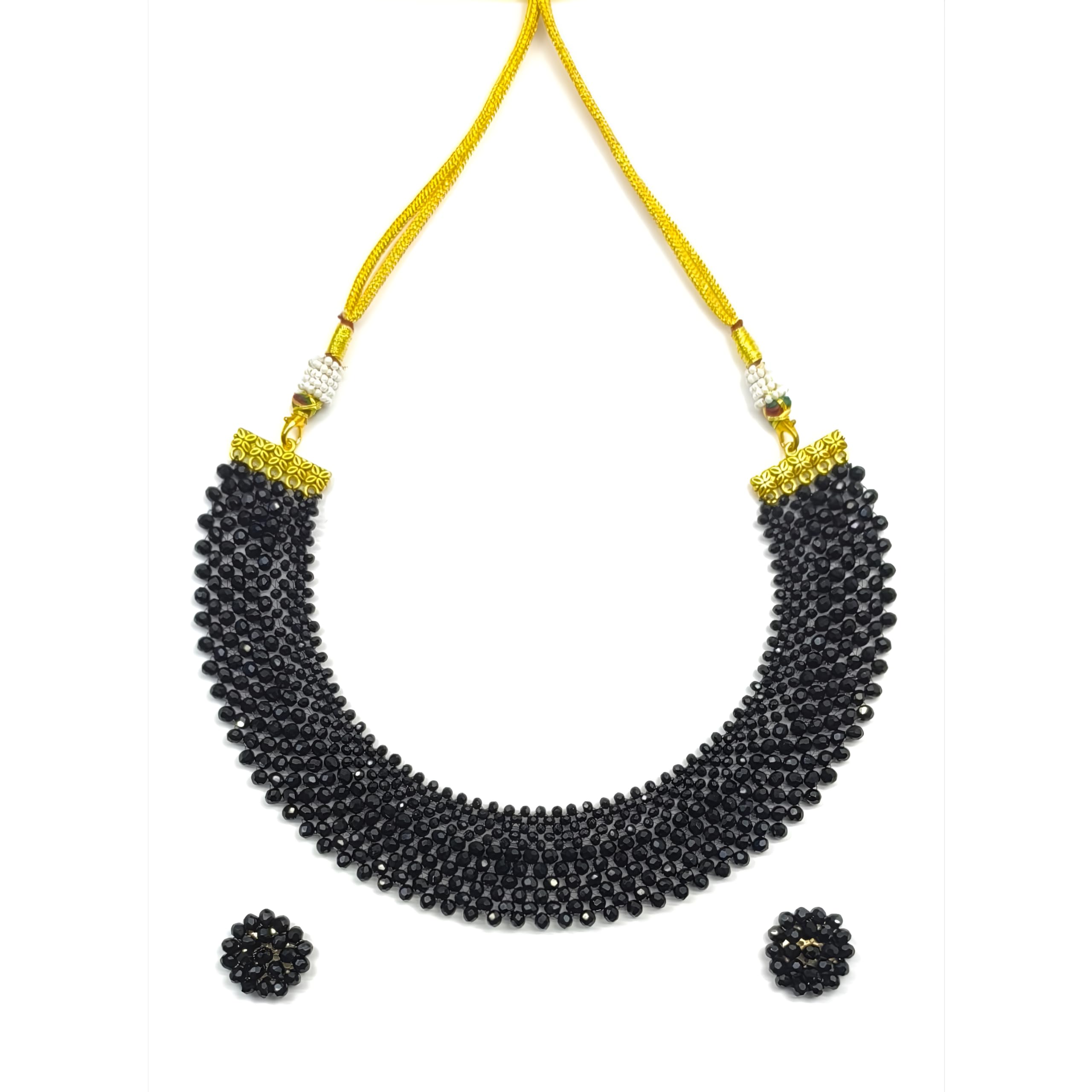 Black Crystal Beads Necklace with Tops for Girls Women, Boho Handmade Indian Earrings, Necklace and Earrings Set (B0D6VJ67R7) Amazon Price History, Amazon Price Tracker