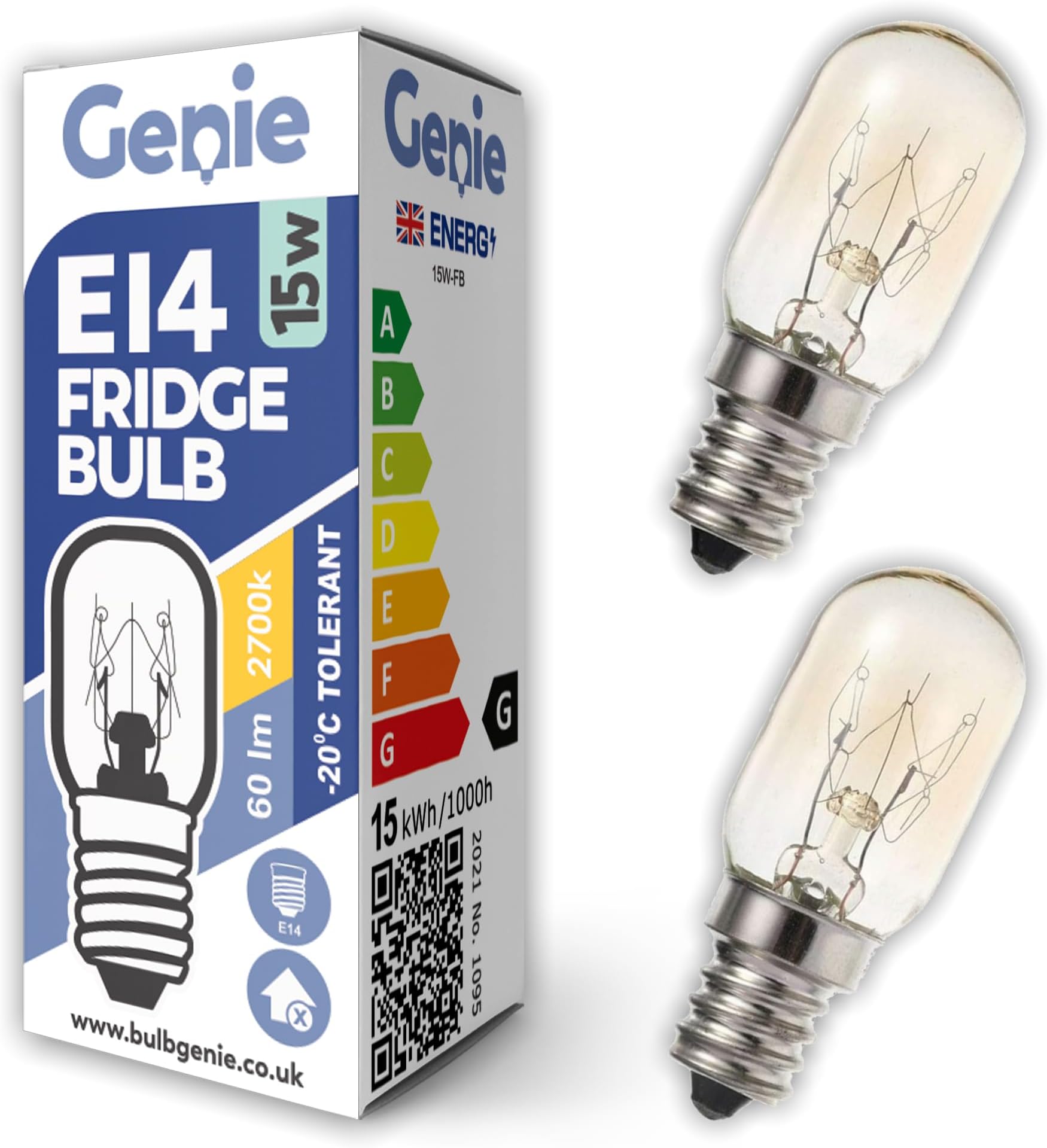 2 Pack of 15W E14 Fridge Light Bulb 230V Pygmy SES Incandescent Bulbs 2700K Warm White