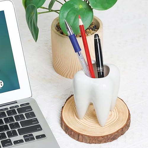 Miniatura 4 de ComSaf Soporte de cerámica para bolígrafo, soporte para bolígrafo en forma de diente para escritorio, bonito soporte para lápices, accesorios de