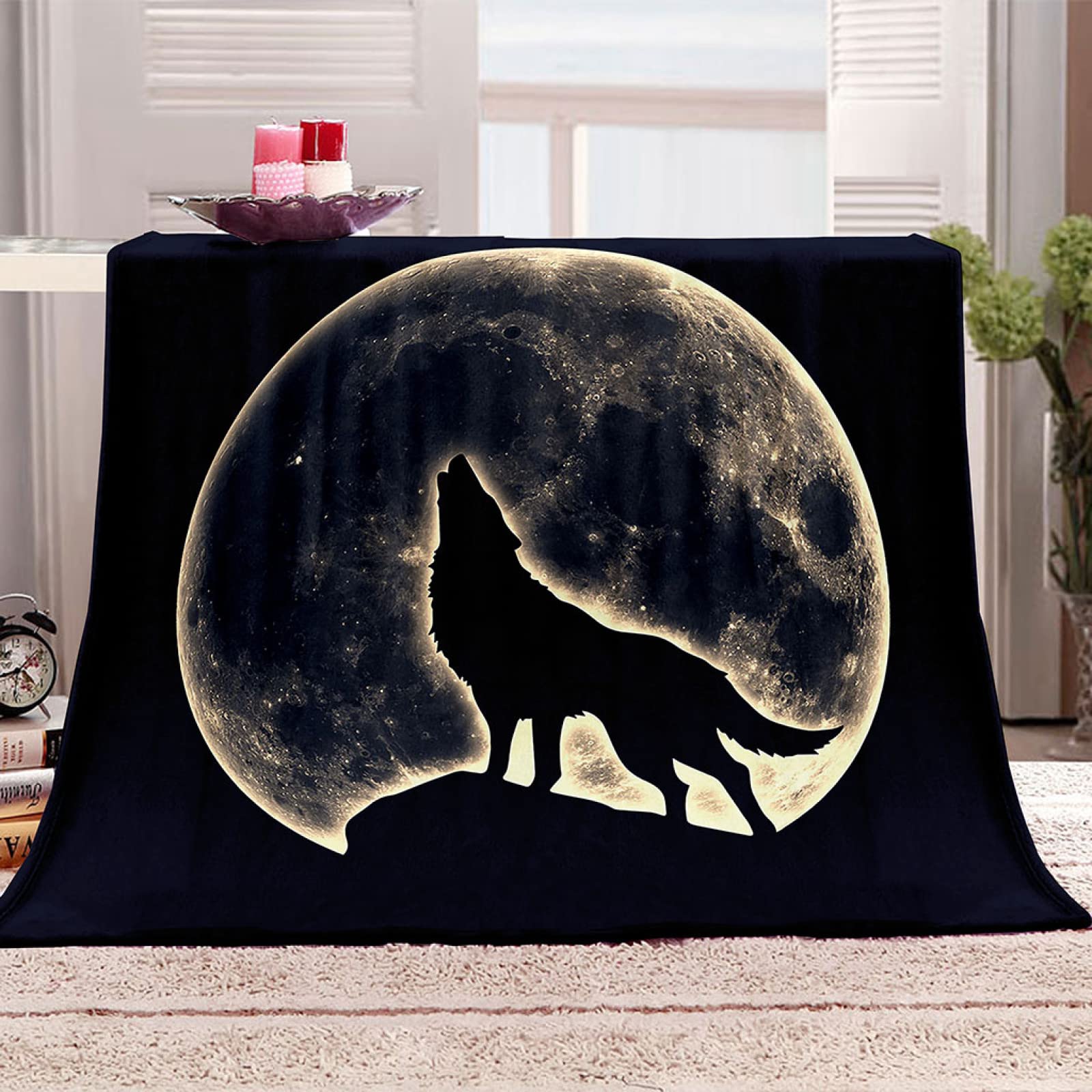 Couverture flanelle loup 3D plaid polaire doux salon lit 140x200