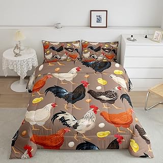 Erosebridal Vintage Farmhouse Rooster Duvet Insert Colorful Cock Comforter Set for Kids Child Boys Girls,Chicken Art Bedding Set Farm Animals Quilt Full,Chicken Coop Country Decor for Home Room Decor