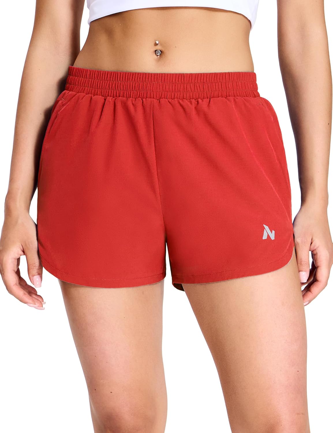 Nepest Womens Running Shorts with Mesh Liner Elastic Waist Quick Dry 3 inch Athletic Workout Shorts with Zipper Pocket
