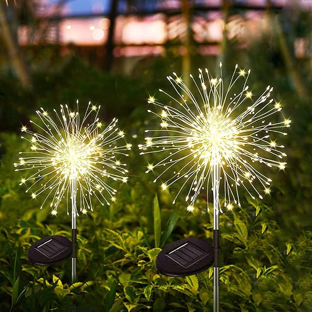 OKEMISS 2 Pcs Solar Firework Lights 240 LED 8 Flashing Modes Starburst Lights, Copper Wire Outdoor Garden Lights Waterproof Pathway Lights for Patio Lawn Backyard Wedding Party Christmas Decorations