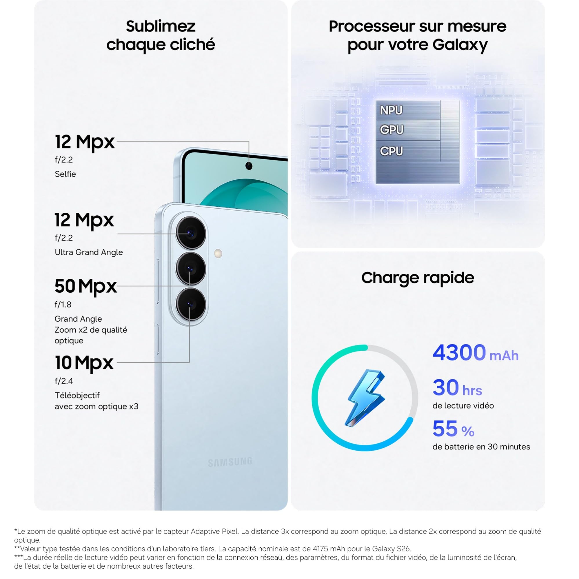 Samsung Galaxy S26, Smartphone Android 5G avec Galaxy AI, 256 Go, Chargeur Secteur Rapide 25W Inclus, Smartphone déverrouillé, Noir, Version FR