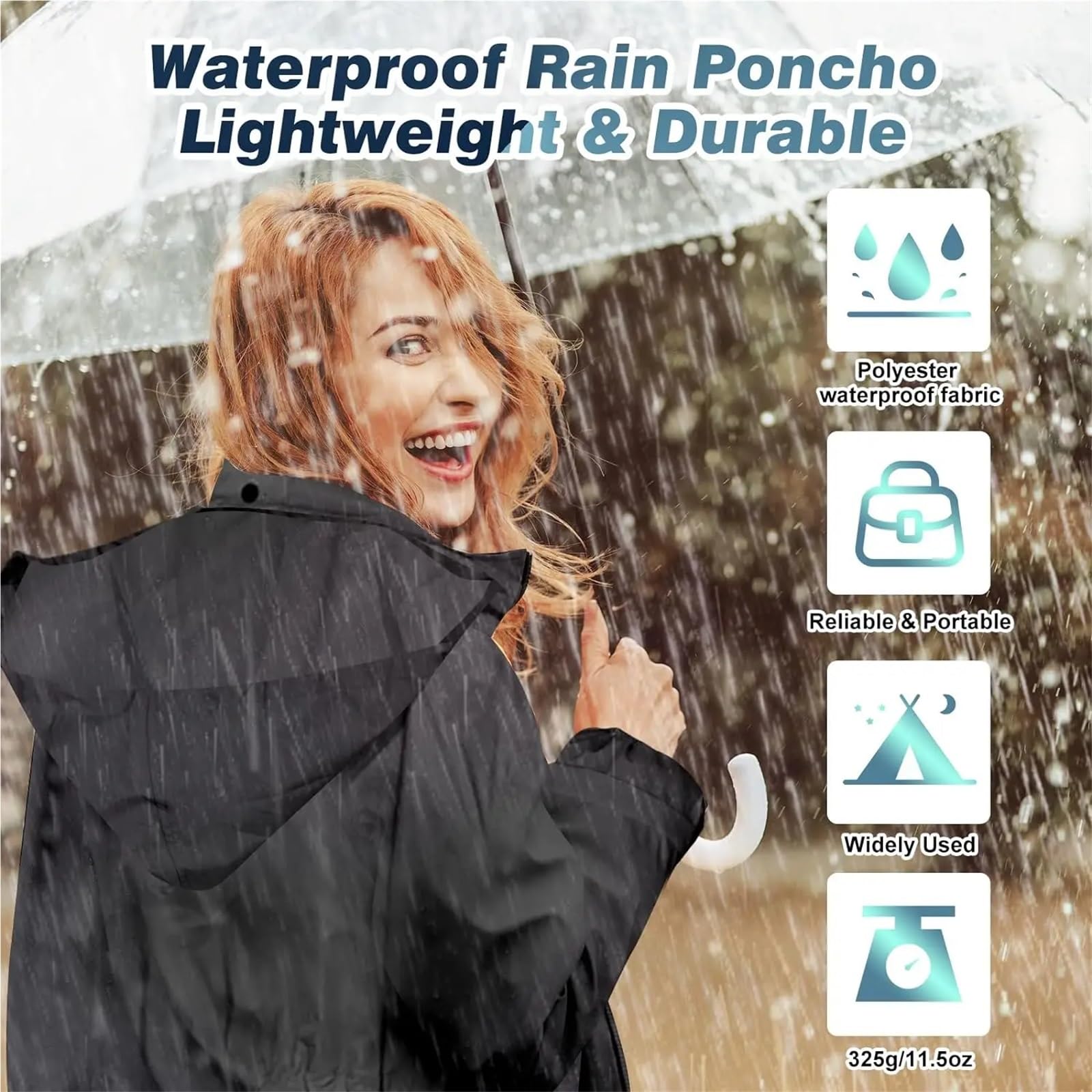 Poncho impermeable Chubasqueros largos for mujer, chaqueta impermeable, plegable, con capucha, cortavientos, ligero, cintura ajustable for exteriores Para acampar