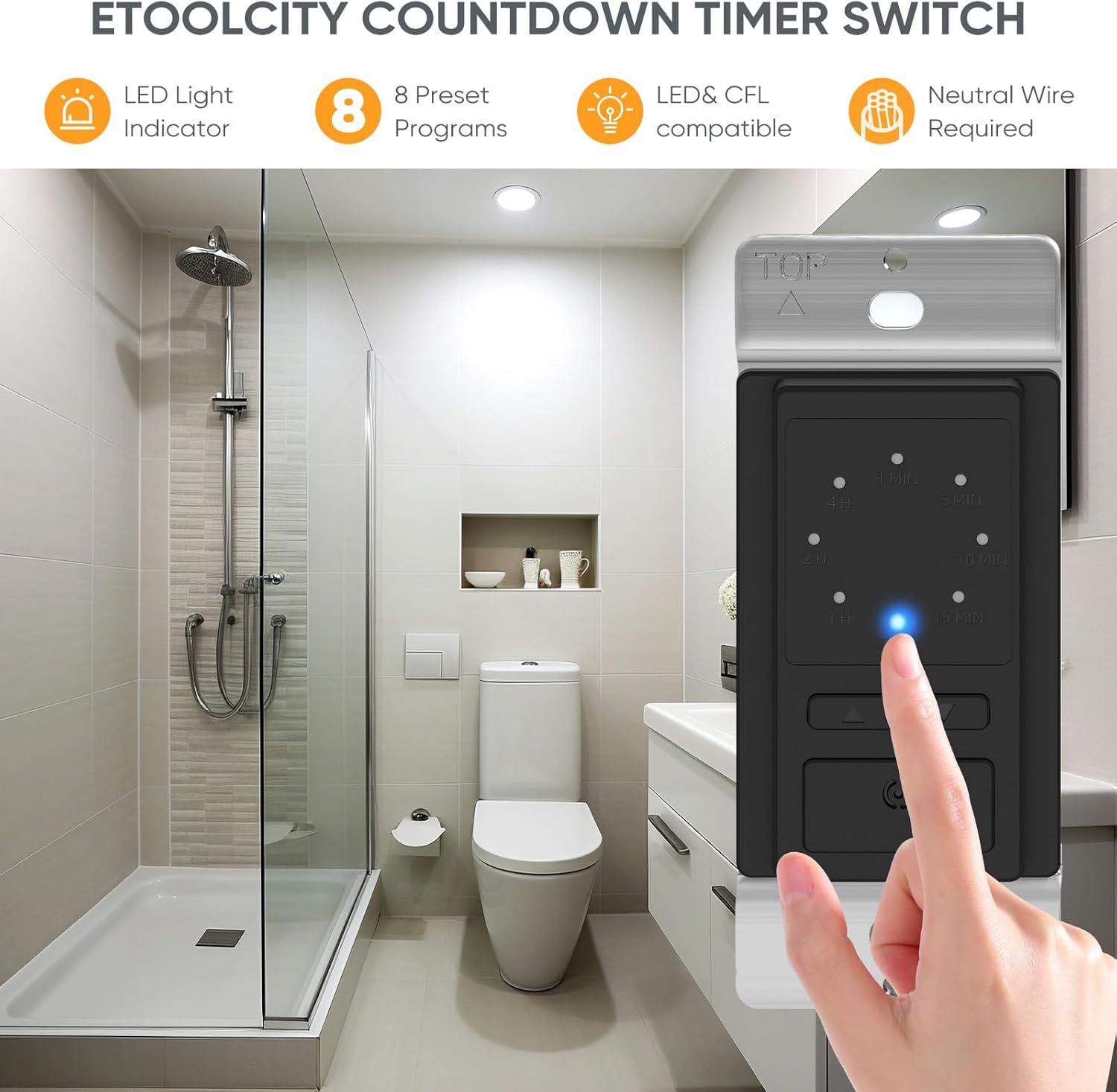 Round Countdown Timer Switch, Bathroom Fan Light Switch Timer for Exhaust Fan, 1-5-10-20-30-60mins-2H-4H, Neutral Wire Required, Free Wall Plate(2, Black)