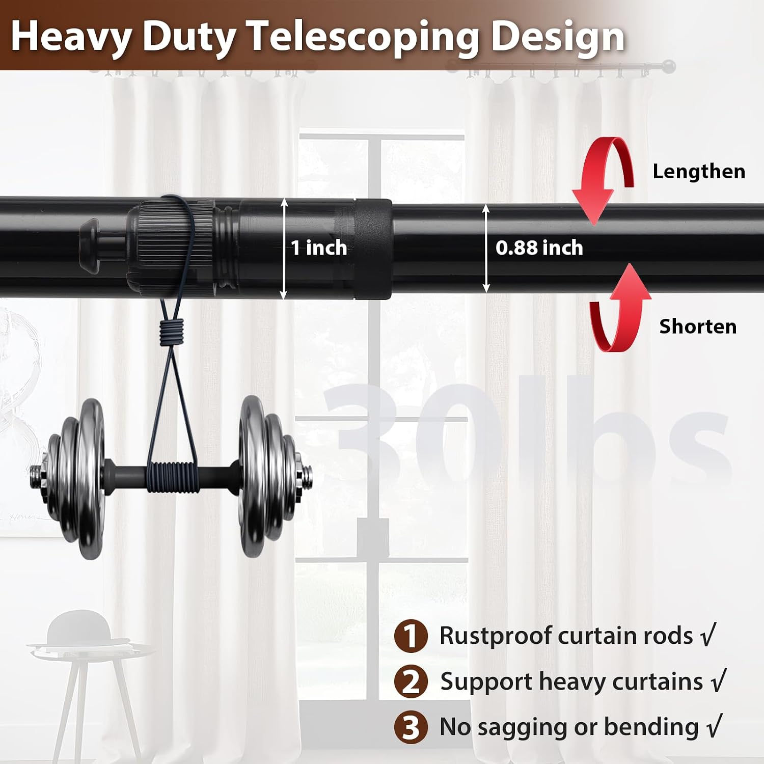 12-20 Inch 1" Side Curtain Rod,Set of 2, Adjustable Black Curtain Rods Side, Short Curtain Rod with Decorative Finals, Heavy Duty Side Curtain Rod Set for Windows, Cafe, French Door