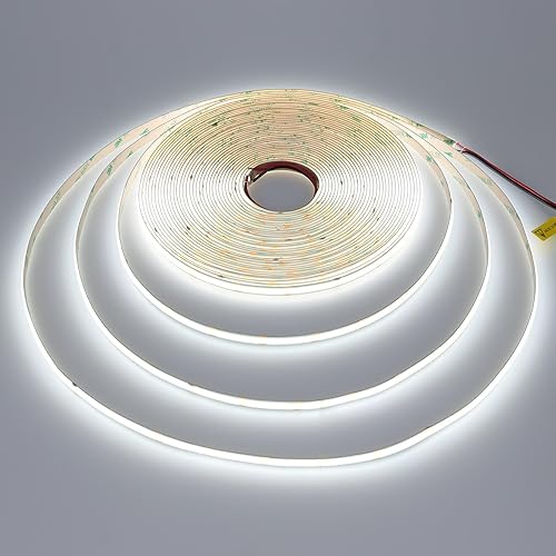 Miniatura 7 de KXZM Tira de luz LED COB de 49.2 pies49.2 ft CC 24 V, blanco frío, 6000 K, 5760 LED, CRI 93+ 11000 lm, brillo uniforme, no impermeable, IP20, cinta