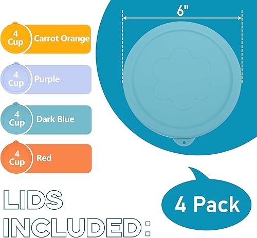 Miniatura 2 de Tapas de repuesto de silicona de 4 tazas para cuencos de vidrio de anclaje (recipiente no incluido), paquete de 4 unidades, aptos para microondas,