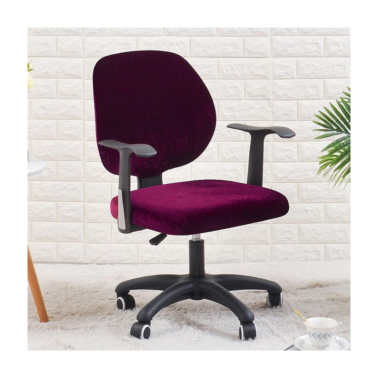 Mswborml Terciopelo Fundas para Sillas de Oficina Sin Brazos, Dividido Funda Elástica para Silla de Ordenador de Oficina, Giratoria Funda Universal para Silla de Ordenador de Juego, Lavable,E,2PCS