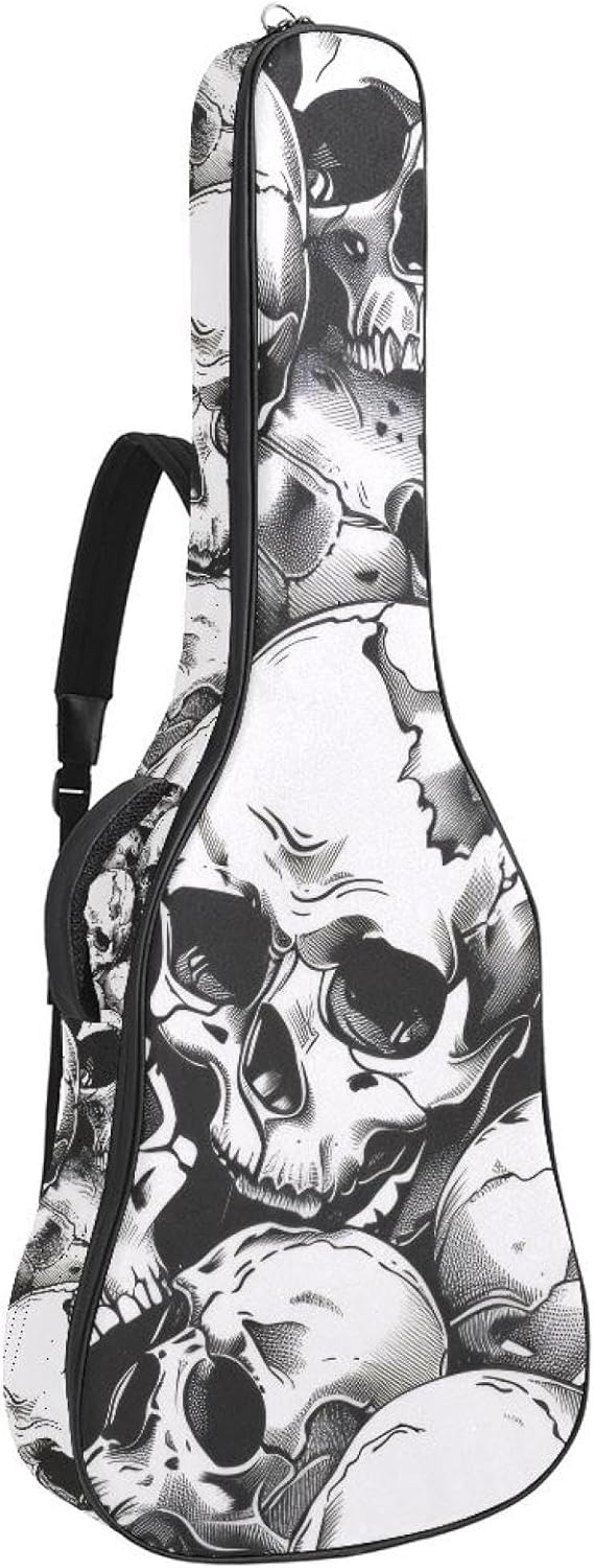 a Pile of Skulls Grey Acoustic Guitar Gig Bag, 1 cm Thick Padding Waterproof Guitar Bag Backpack for 40 41 42 Inch Electric Bass Classical Guitars