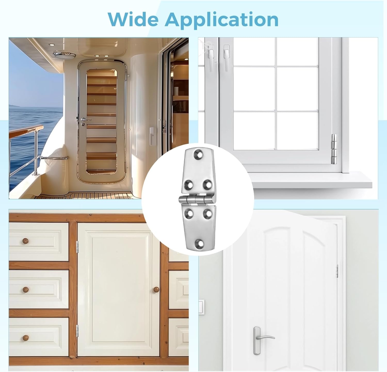 Heavy Duty Boat Hinges, 4 X 1.5 Inch, Marine Grade 316 Stainless Steel, 4-Pack with Screws for Boat Doors and Cabinets