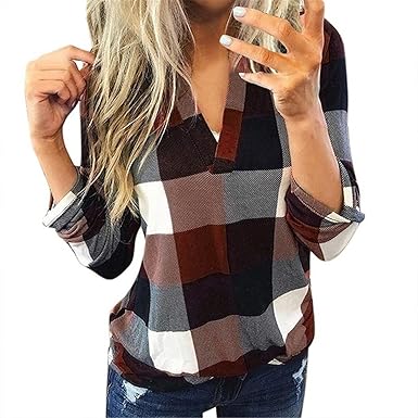 Amazon.com: Tredny - Camisas de manga larga para mujer a cuadros, manga  larga con cuello en V, blusas casuales : Deportes y Actividades al Aire  Libre