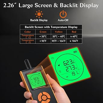 Temperature Humidity Meter, 4 in 1 Psychrometer with Ambient Temperature, Relative Humidity, Dew Point and Wet Bulb, Backlight Min/Max and Data Hold Hygrometer for HVAC, Indoor, Basement