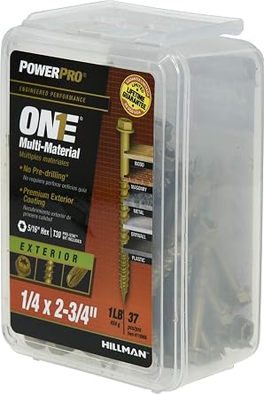 Power Pro 37 Pc Multi-Material Hex Washer Head Screws (1/4 x 2-3/4) | Star/Hex Drive Fastening Screws | No Pre-Drill Hi-Lo Thread Screws for Wood Metal Concrete Drywall Plastic Exterior Use