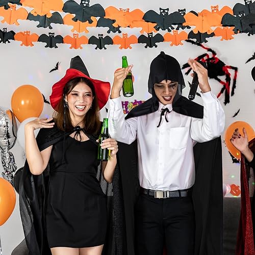 Miniatura 5 de Janmercy 5 unidades de capa negra de Halloween para adultos con capucha, unisex, capa con capucha, bata para mujeres y hombres, cosplay, fiesta de