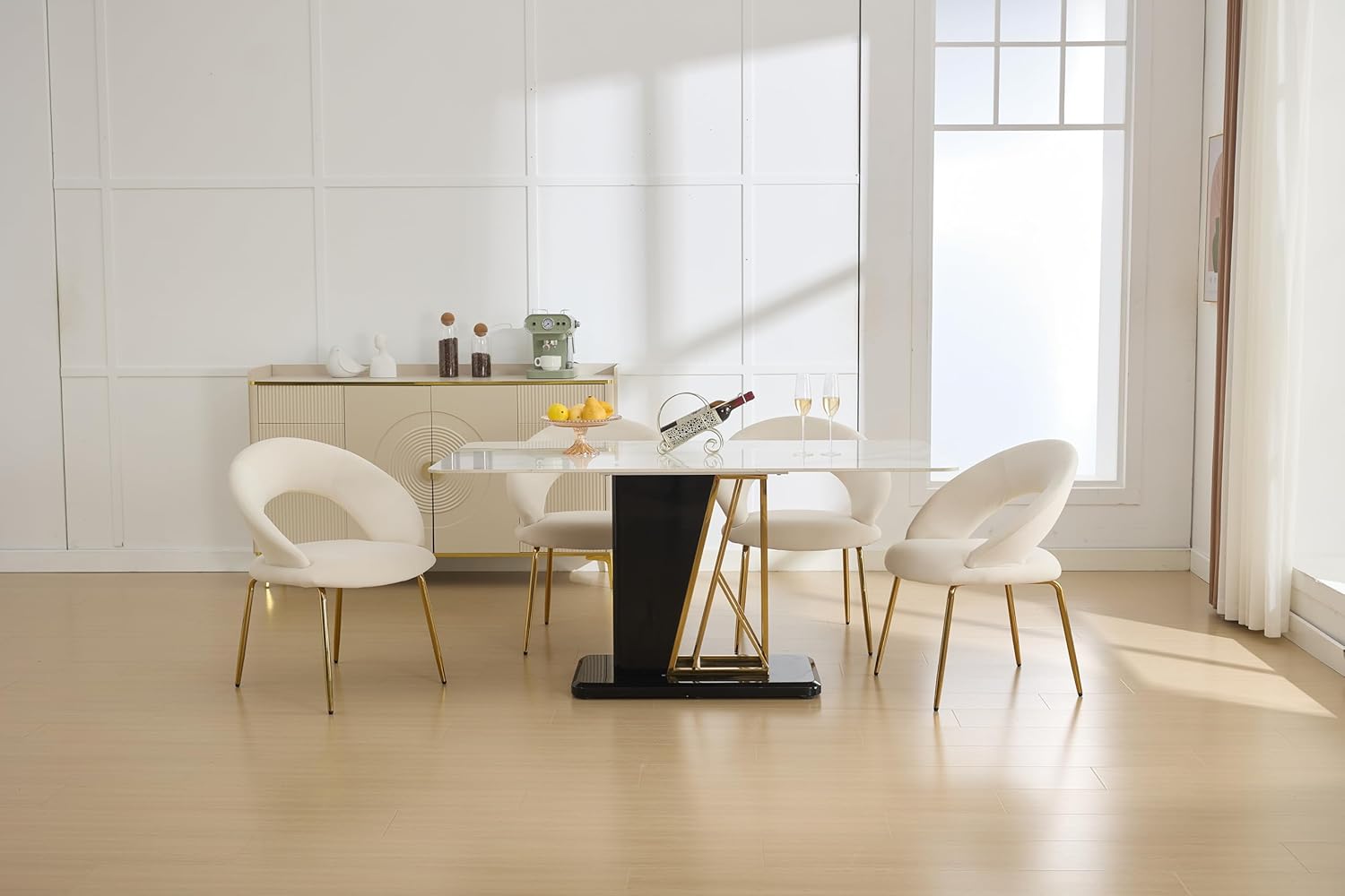 Goujxcy Velvet Vanity Chair Furry Desk Chair for Teen Girls, Comfy Makeup Vanity Chair Fluffy Desk Chair Dining Chair with Gold Finish Metal Legs for Bedroom Living Room (Off-White)