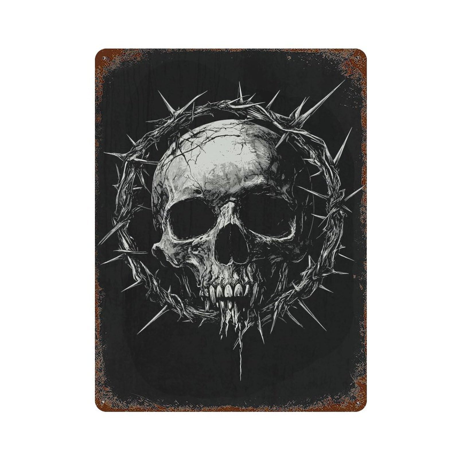 Skull with Crown of Thorns Vintage Rust Metal Sign 15.7"x11.8", Farmhouse Wall Decor for Garage, Pub Or Kitchen