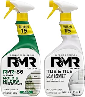 RMR Mold Stain Eraser Max Pack – No-Scrub Tub & Tile Cleaner + Instant Mold & Mildew Stain Remover Spray, Indoor/Outdoor Bathroom, Shower, Siding, & Deck Cleaning Kit, 2–32 Oz Bottles