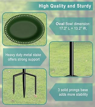 Garbuildman Extra-Large Freestanding Birdbath Bowl, Detachable Decoration Spa with Metal Stake Stand & Birdfeeder for Outdoor Garden, Oval Style, Green