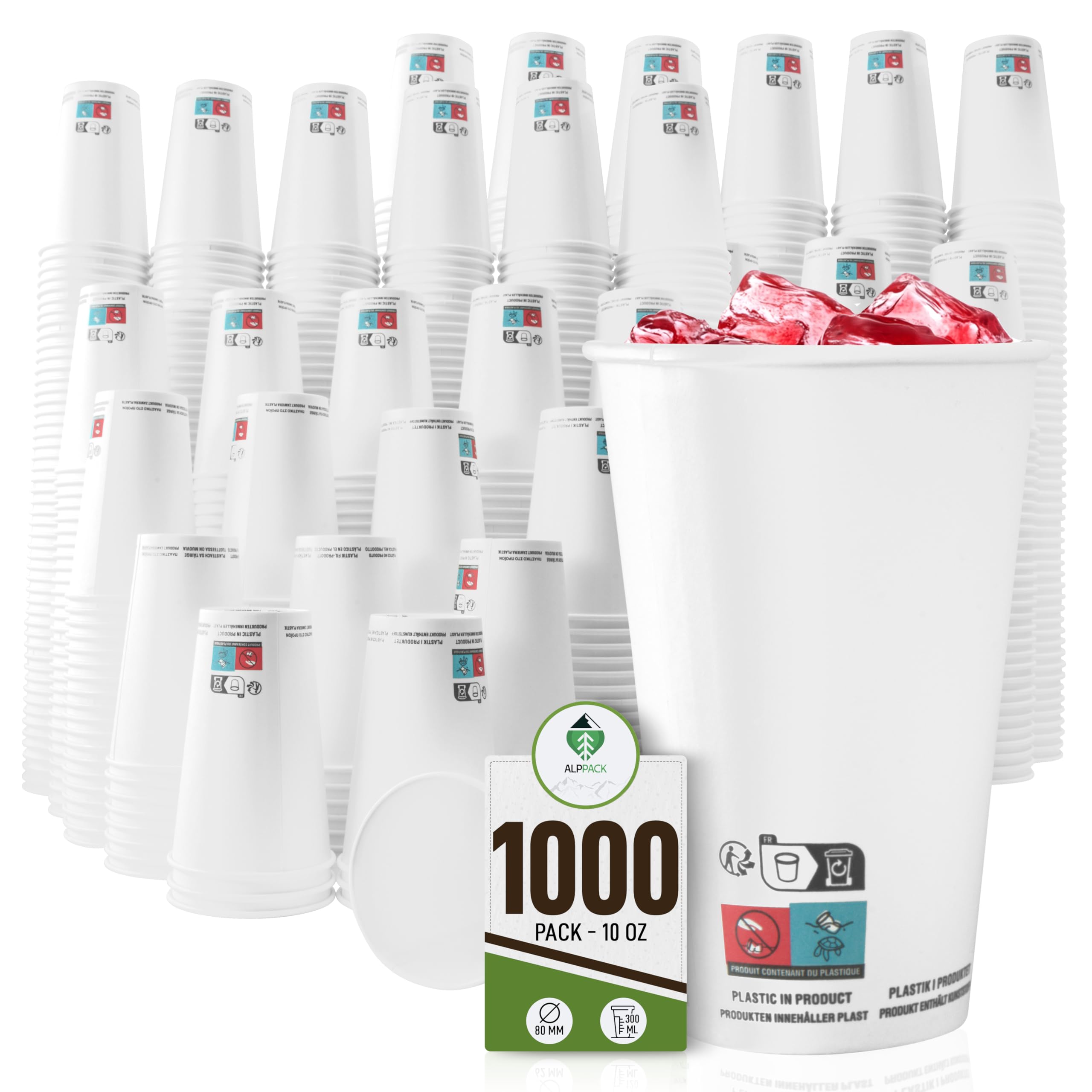 Juego de 1000 vasos desechables de cartón blanco 10 oz / 30-35 cl - vasos desechables para cócteles, jugos, bebidas calientes y frías, resistentes al calor, para fiestas, eventos y profesionales