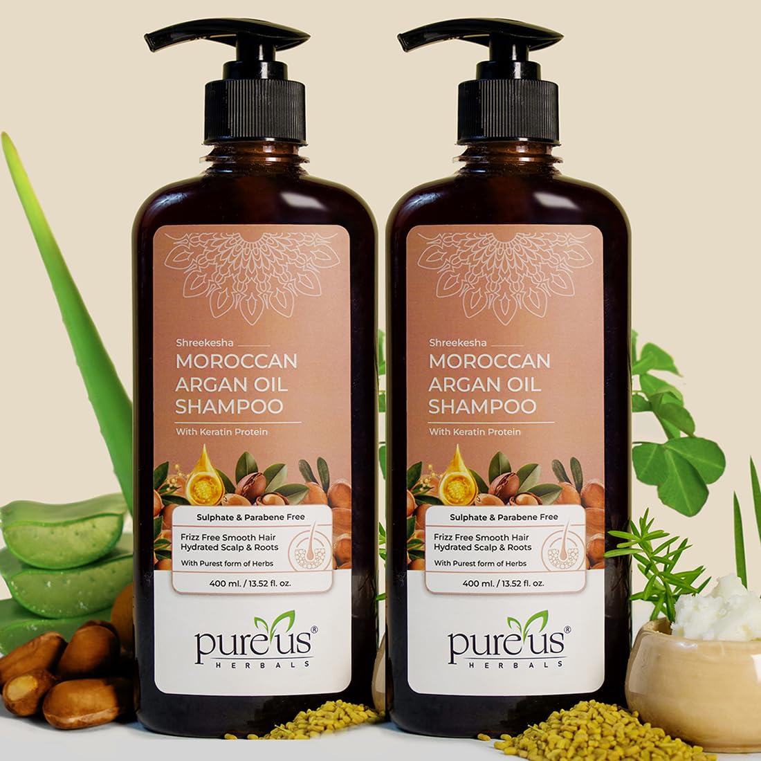 Khadi Pureus Herbals Shreekesha Moroccan Argan Oil Shampoo for frizz free Soft & Smooth Hair, Damage Control, Hair Growth, Reduce Hair Fall, Anti Dandruff & Hydrating Dry Scalp | Hair Cleanser for