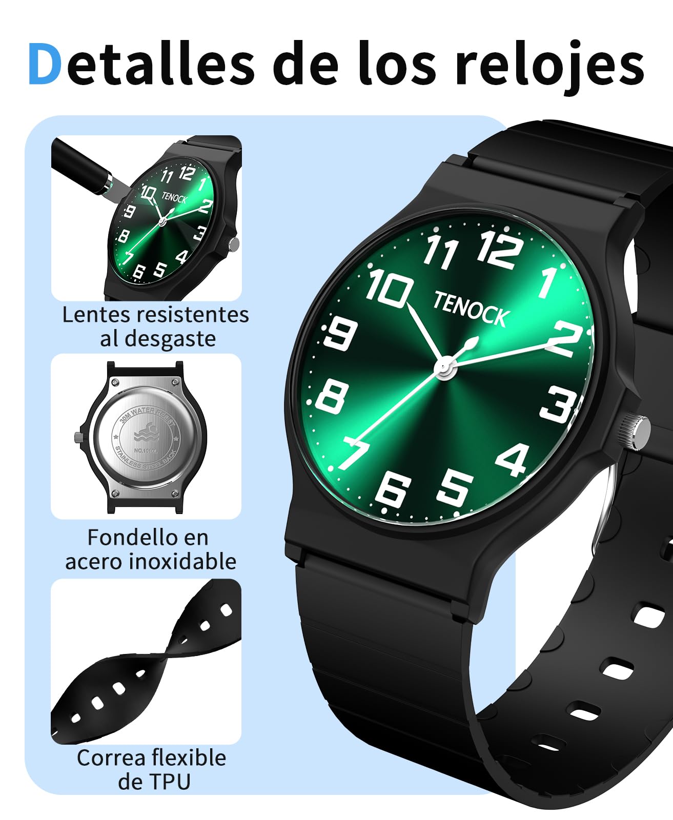 Reloj analógico para niños resistente al agua 30 m deportivo esfera delgada correa suave