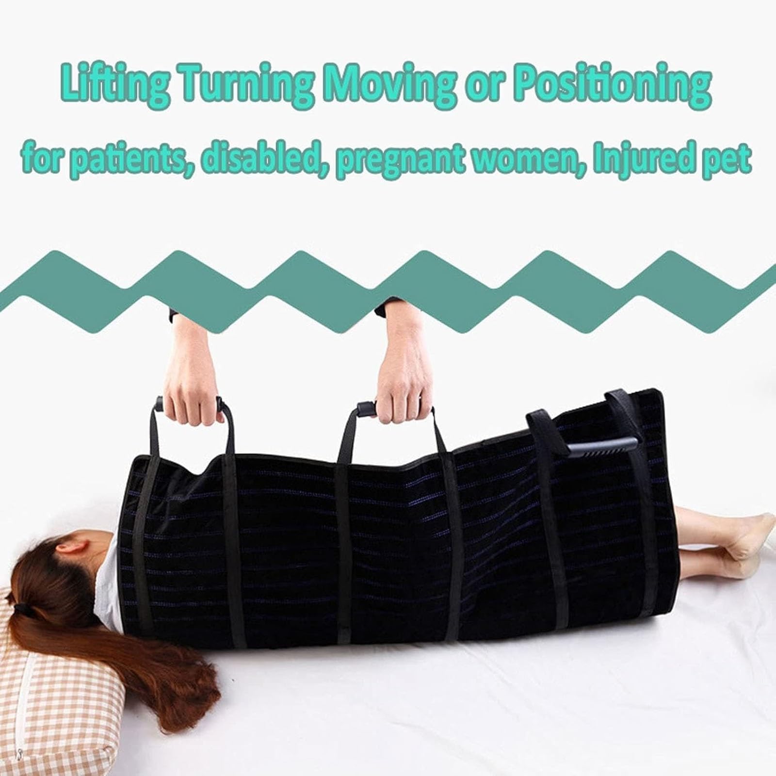 Almohadilla de cama de posicionamiento Con 6 Asas Reforzadas Para Levantar, Girar, Mover Y Colocar, sábana de transferencia impermeable reutilizable para pacientes y discapacitados(68 * 160cm)
