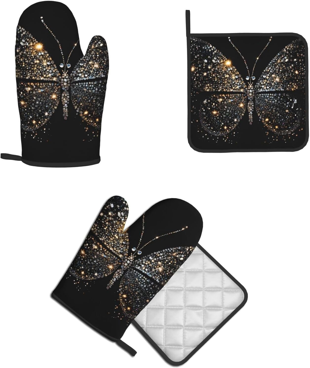 Rhinestone Butterfly:Full Width Printing Kitchen Baking Two-Piece Set, A Must-Have Tool Set for Novice Home Cake Makers, Suitable for Both Left and Right Hands, Anti Slip and High Temperature