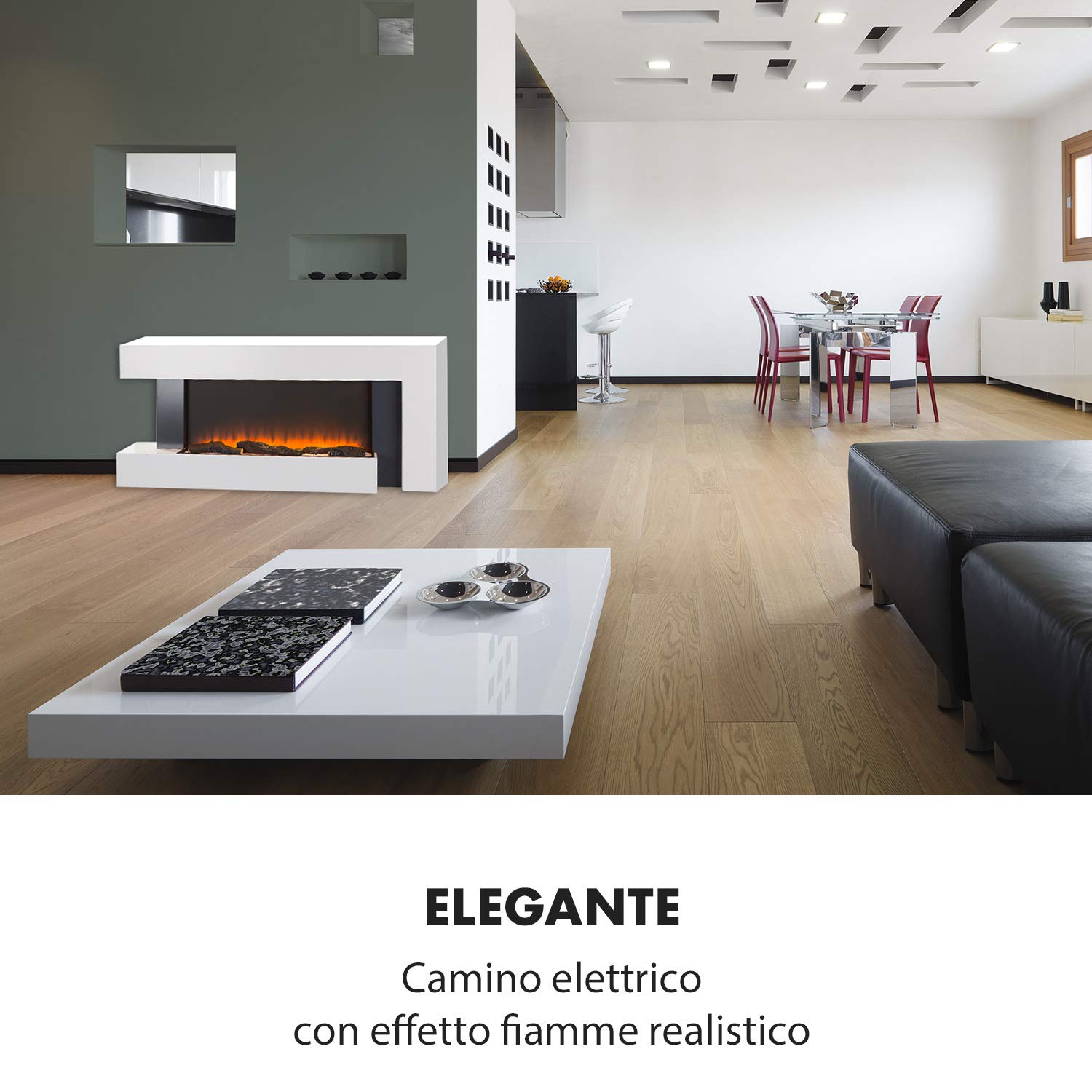 Klarstein Camino Elettrico Basso Consumo, Camino da Terra per Soggiorno, Elettrico da Parete, Caminetto 2000W, Finto Decorativo LED, Telecomando, Timer, Controllo Temperatura