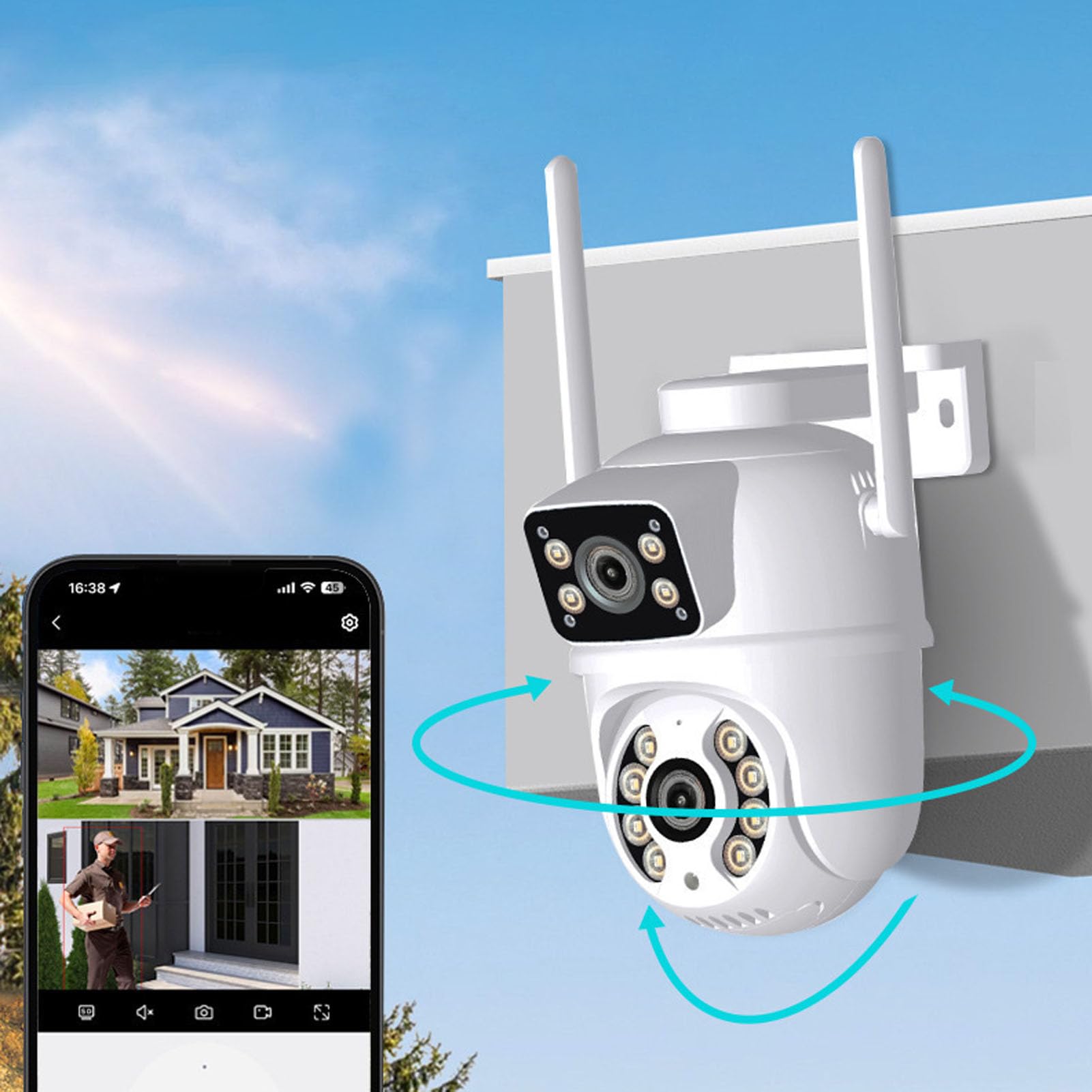 SENECESLI Telecamera PTZ da Esterno, Telecamera Resistente Alle Intemperie for Casa o Azienda (Spina europea)