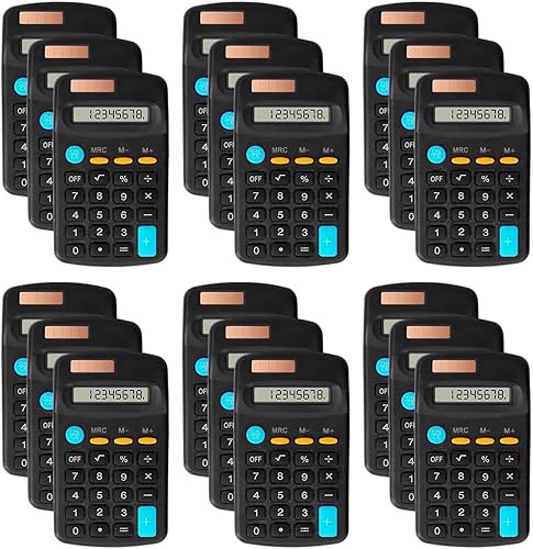 Paquete de 18 calculadoras básicas para estudiantes, calculadora de bolsillo a granel para aula, mini calculadoras solares y de batería, calculadora