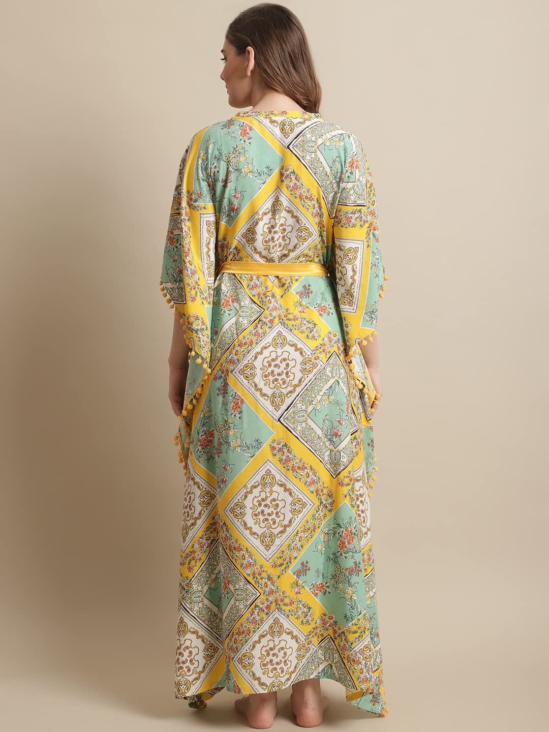 Claura Maxi Rayon Women Kaftan nightdress/kaftan nighty (X-Large, Yellow) 1