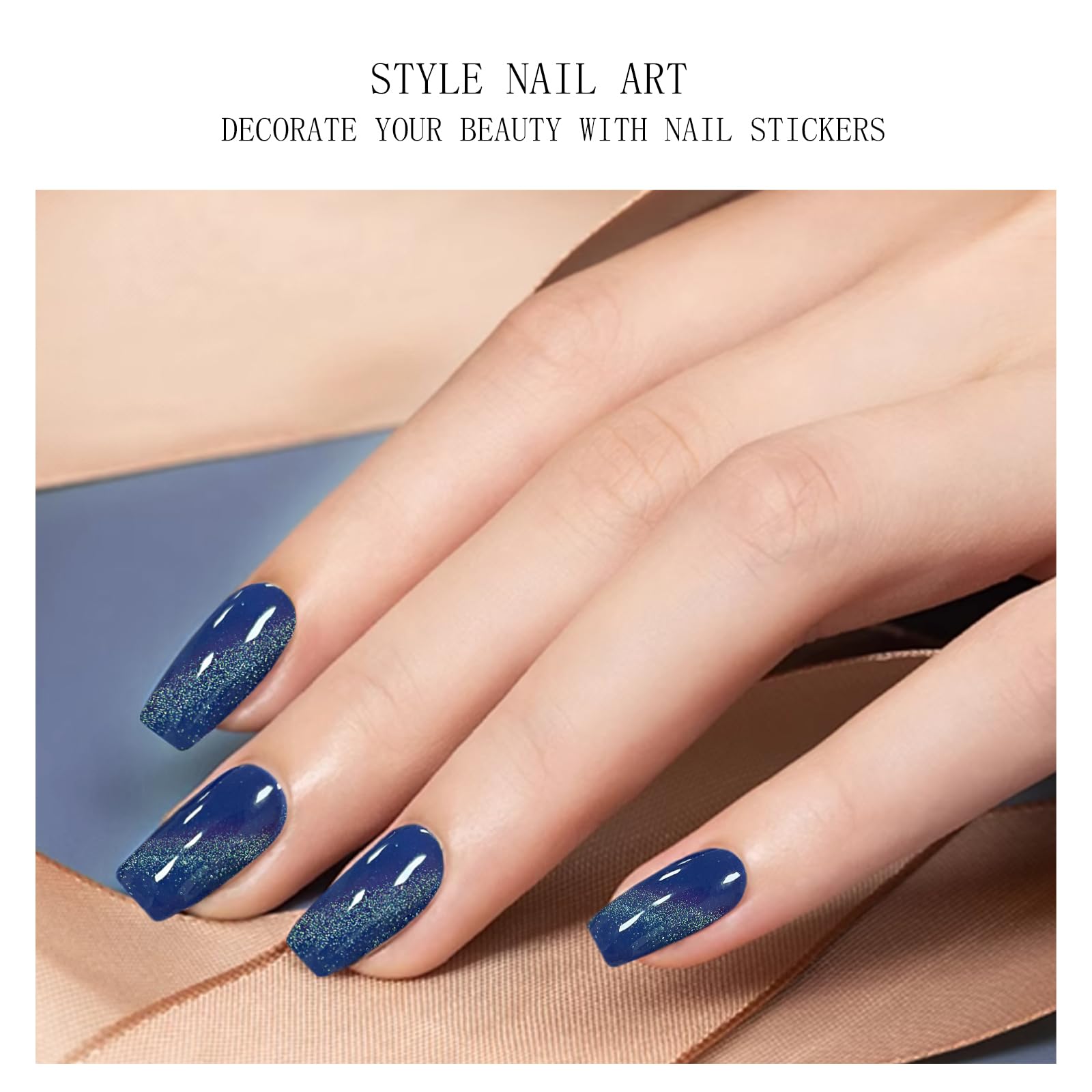 JMEOWIO Gel Nail Stickers Cat Eye Dark Blue Semi Cured Gel Nail Strips Wraps UV/LED Nails Art Design Decoration Accessories - Image 2