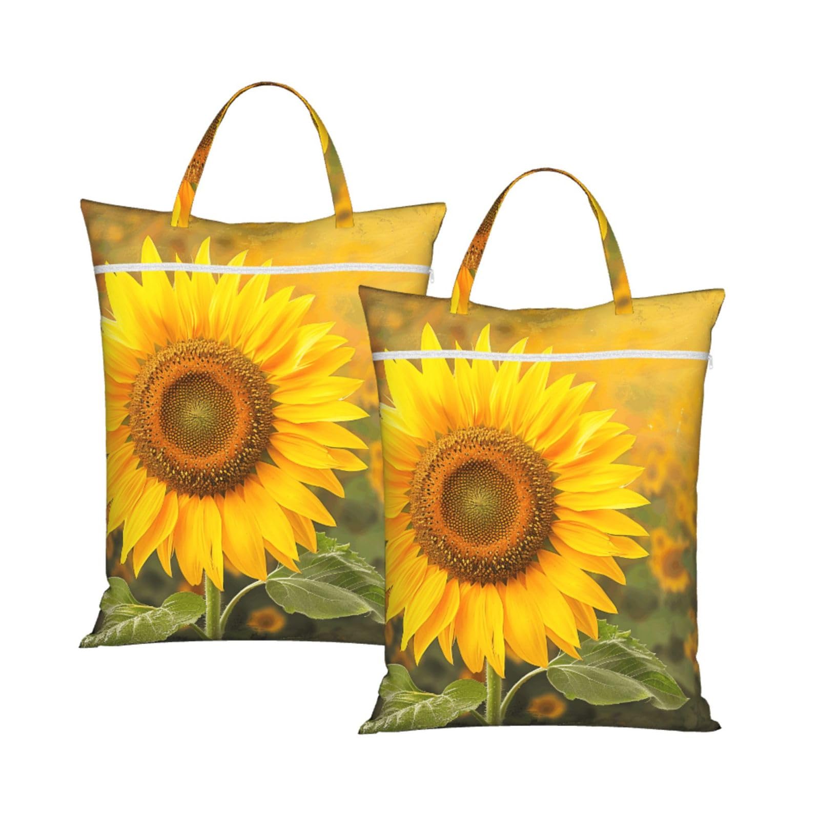 Large Travel Laundry Bags,Sunflower Print with Handle Foldable Laundry Bag for Holidays Gym Swimming and Family Trips, 2Pcs