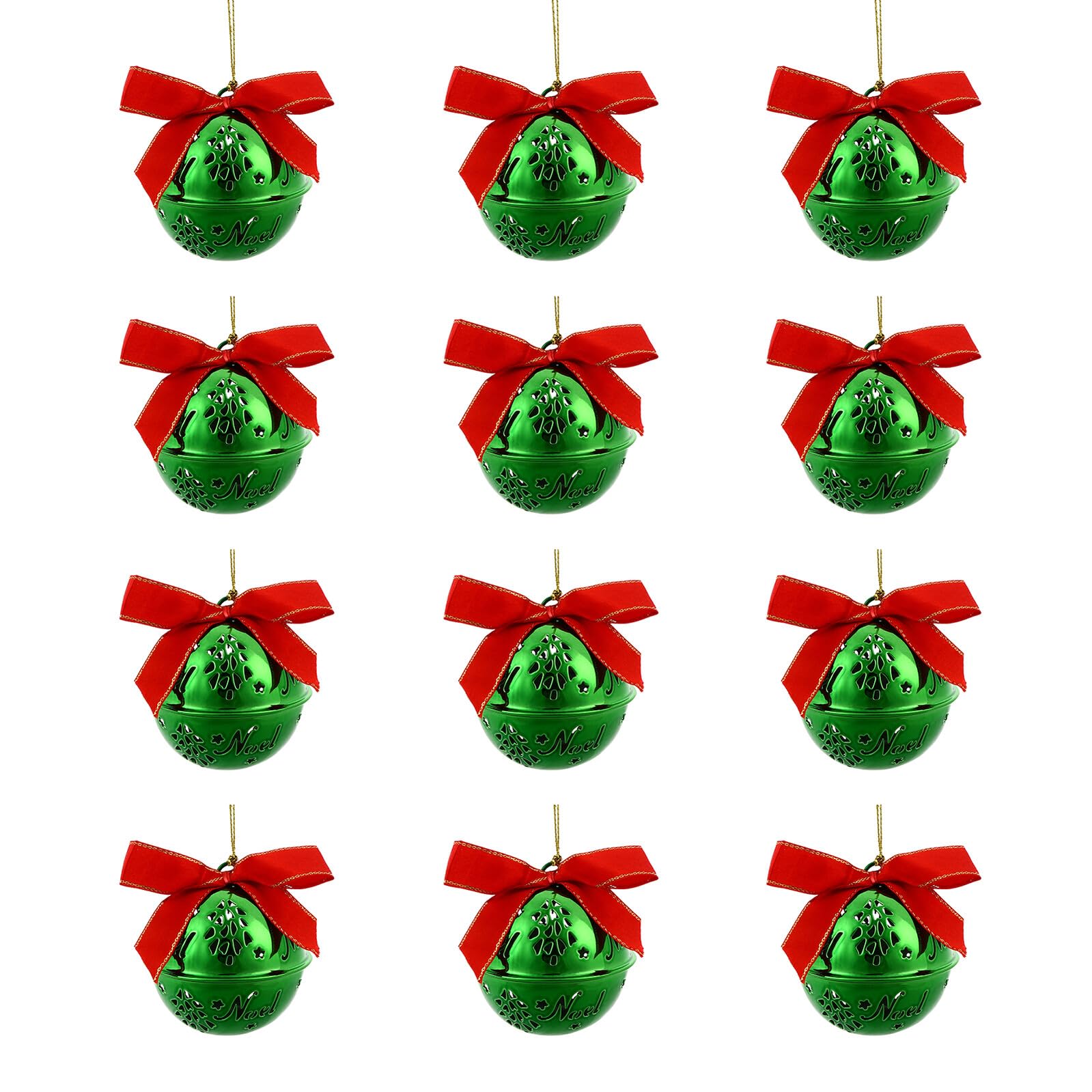 Baluue Decorazioni da Appendere Albero di Natale 12 Pezzi Campanelle Natalizie in Ferro Verde Ornamenti Sospesi per Casa Ufficio Hotel Atmosfera Festiva