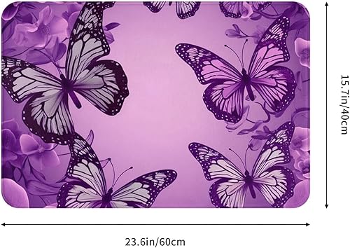 Miniatura 3 de Alfombra de baño con estampado de mariposas moradas, alfombra de baño de microfibra absorbente, alfombra de franela con parte trasera de goma,