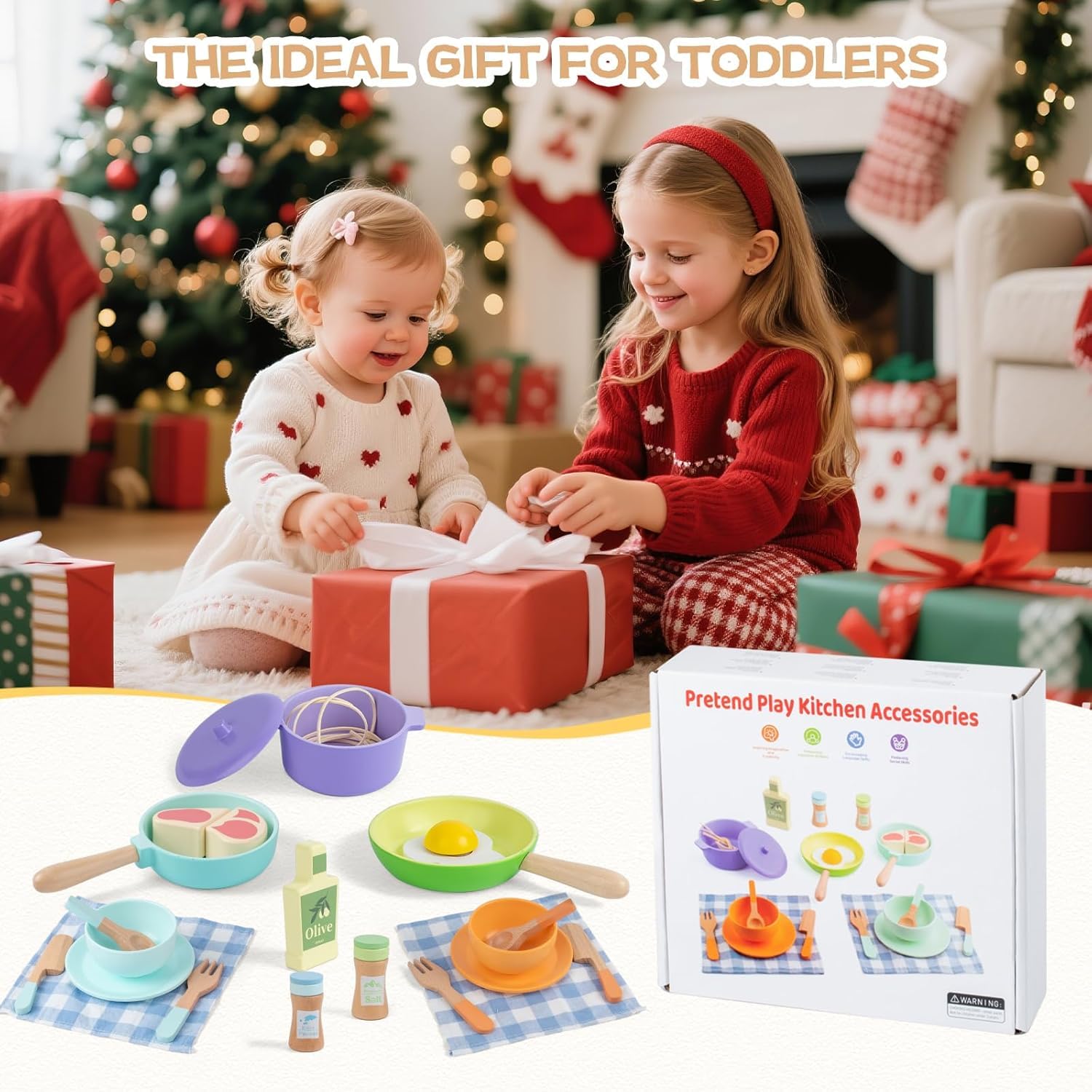 Jouet Dinette en Bois,Accessoire Cuisine Enfant,Kit de Cuisine Enfant Montessori,Bois Pots Casseroles Jouet ,Jeu de Rôle pour Filles Garçons 3 4 5 6 Ans Cadeau Anniversaire Noël