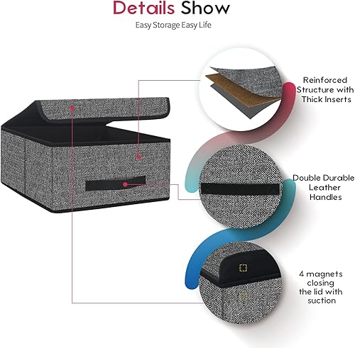 Miniatura 4 de Onlyeasy Cubos plegables de almacenamiento con tapa, caja de almacenamiento, cubo de cubo, cesta organizadora de armario, paquete de dos con asas de