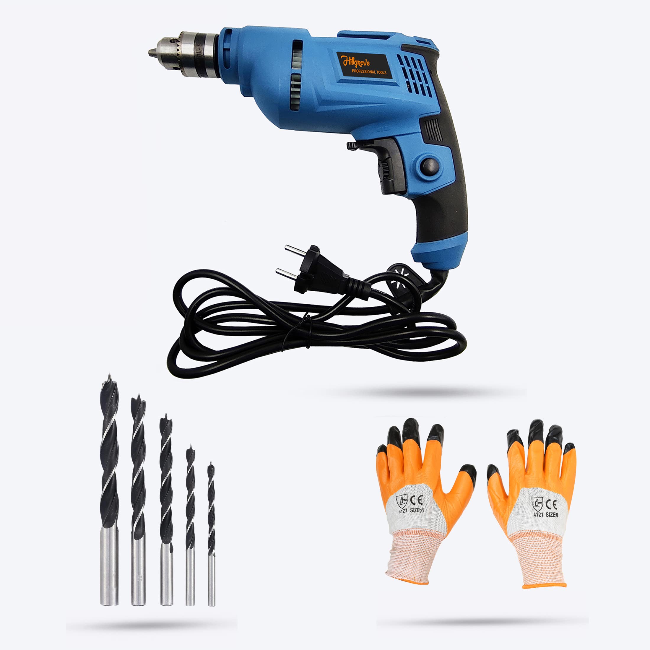 Hillgrove HGCM127M1 500W Drill Machine with Gloves, 5Pcs Wood Drill Bits for Making Holes in Metal/Wood/Concrete with Reverse Rotation and Variable Speed Pistol Grip Drill (10 mm Chuck Size)-image-34