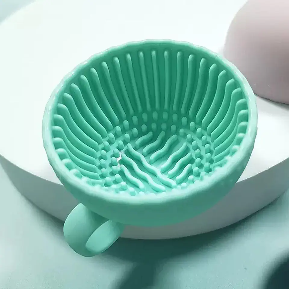 Tapete de limpeza de pincéis de maquiagem de silicone, tigela de limpeza, pincéis de cosméticos, organizador de ferramentas de limpeza para armazenamento e secagem ao ar livre (verde)