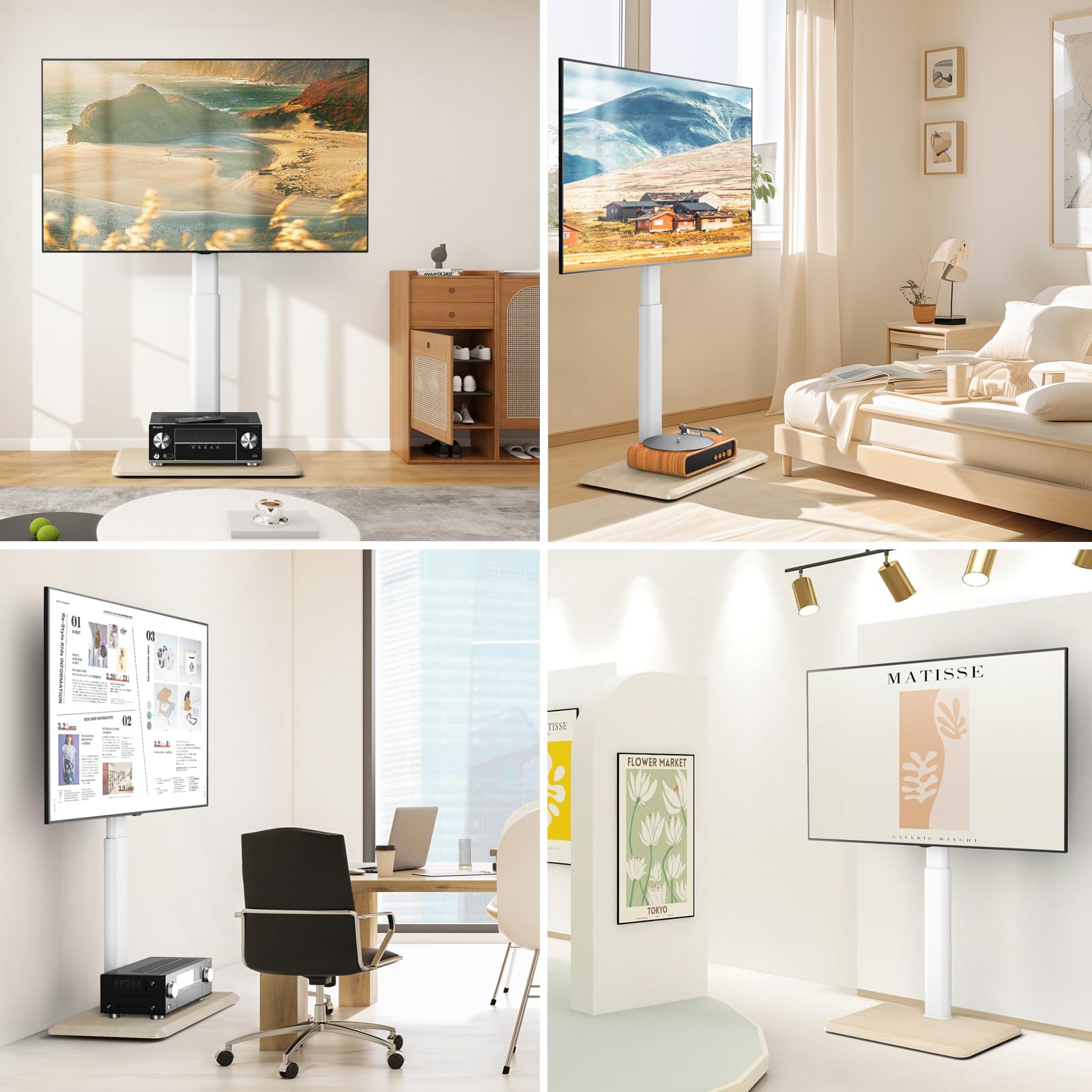 5Rcom Supporto TV da Pavimento con Ruote Nascoste, Porta Tv Da Terra Mobile Girevole e Regolabile in Altezza per TV da 24-55 Pollici, Carrello Porta Tv con Staffa Fino a 30 kg, Max VESA 400x400mm